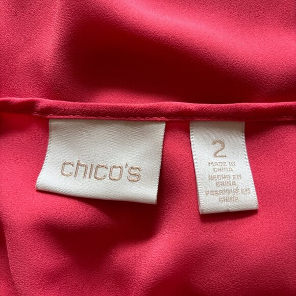 Chico's Asymmetrical Hem Sheer Dark Peach Tunic Top Sz 2 US Large Roll Tab Sleev - Picture 7 of 8